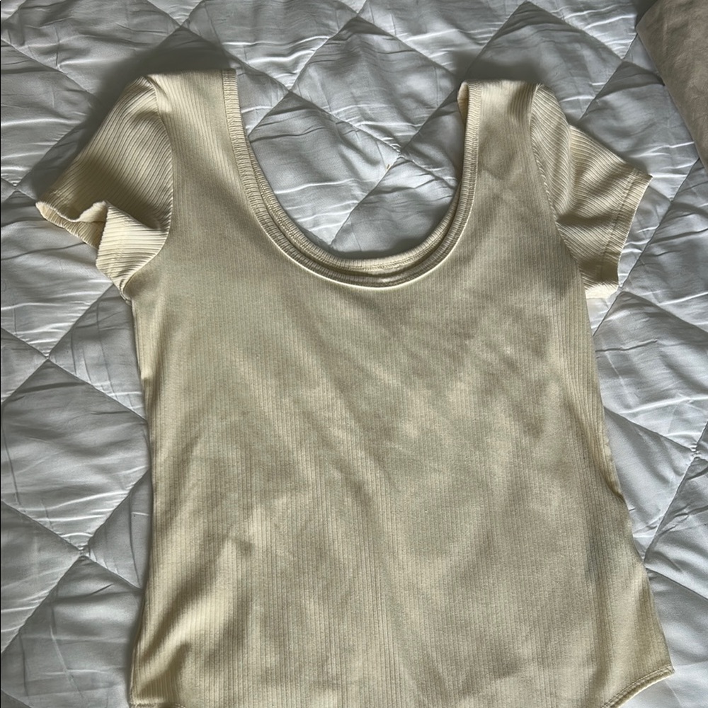 Cream Ribbed Women's Top